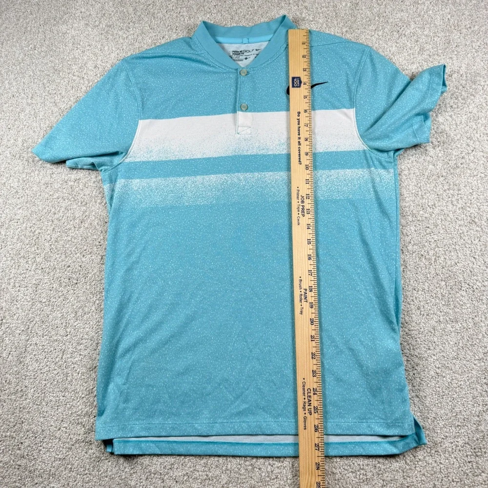 Nike Golf Polo Mens Medium Blue Dri-FIT Modern Fit Blade Collar‎ Stripe Shirt